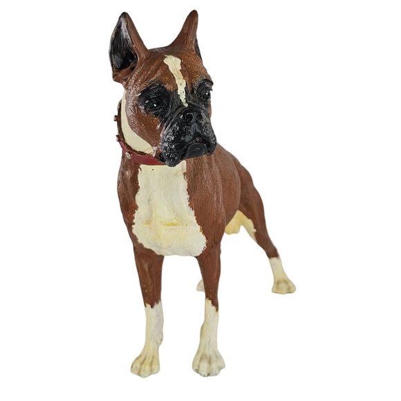 Vintage Boxer Dog Figurine Statue Standing Red Collar Resin - Picture 7 of 9